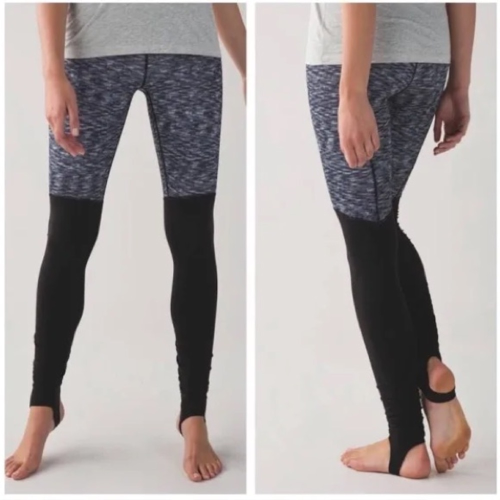 Lululemon Wunder Under Heather Gray and Black Stirup Leggings Size 4